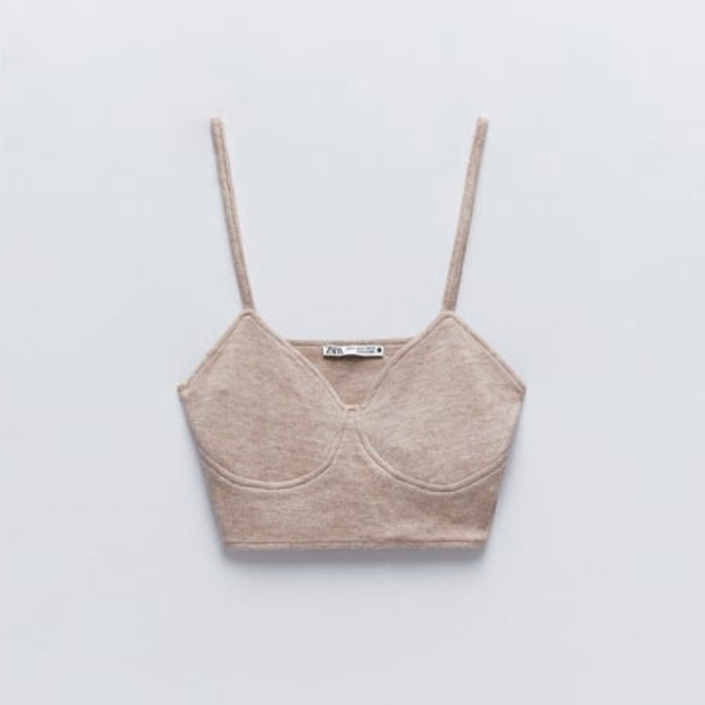 ZARA CROPPED TOP Mid-camel BRA TOP LARGE BRAND NEW WITH Tags